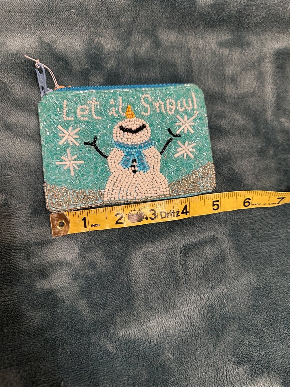 Beaded Snowman Zippered Coin Purse Wallet - New